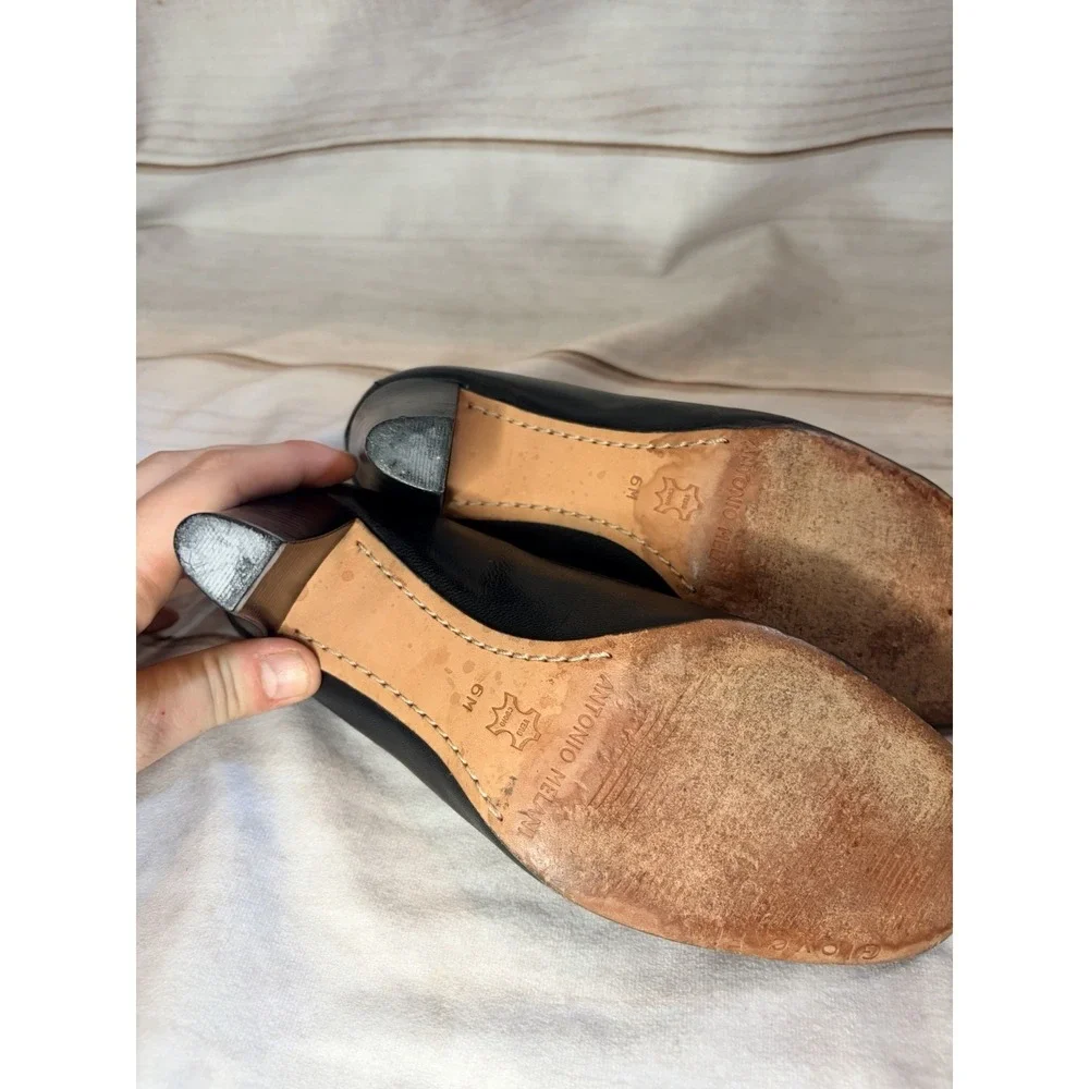 Antonio Melani Black Leather‎ Heels 6M Loafer Style Square Toe Career